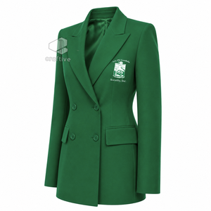 Blazer croisé vert uni brodé pour femme Iota Phi Lambda Sorority, veste de costume décontractée et ajustée pour le bureau - Product Image 2