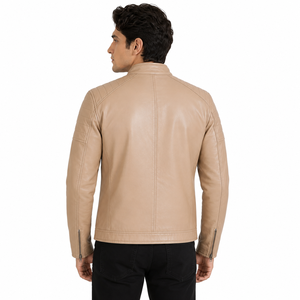 Veste en cuir décontractée pour homme avec coutures robustes, doublure douce, poches pratiques et finition soignée, idéale pour les matins et les soirées fraîches. - Product Image 4