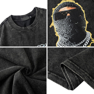 T-shirt vintage surdimensionné en coton 100% délavé à l'acide pour homme, style streetwear hip-hop estival - Product Image 6