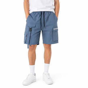 Men’s Premium Blue <b>Cargo</b> <b>Shorts</b> Elastic Waist Utility <b>Shorts</b> Drawstring Casual Bottomwear Multi Pocket Design <b>Lightweight</b> - Product Image 1