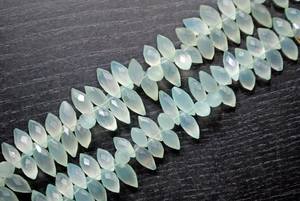 ลูกปัดหินแคลเซโดนีสีน้ำทะเลธรรมชาติทรงข้าวสารเจียระไน ร้อยเป็นเส้น สำหรับทำเครื่องประดับแฮนด์เมด - Product Image 5