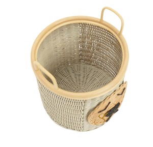 Cesta de Mimbre con Forma de Cachorro, Parte Superior Abierta con Asas, Caja de Almacenamiento Decorativa Tejida en Gris, Contenedor de Juguetes para Niños, Estilo Boho - Product Image 2