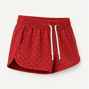 Pantalones Cortos Deportivos para Mujer, Color Rojo Cereza con Puntos, Corte Holgado, con Cordón Ajustable, de Algodón Elástico, Modelo WPSHORT-0005 - Product Image 5