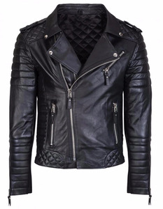 Veste de motard en cuir véritable noir de qualité supérieure pour homme avec col montant, fermeture éclair, coupe ajustée et poches fonctionnelles - Product Image 6