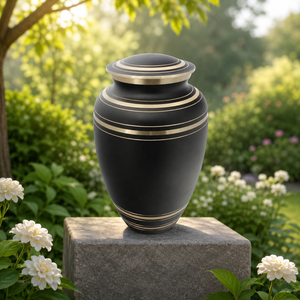Black Brass Cremation Urn <b>for</b> Human <b>Ashes</b> with Gold Accents Secure Threaded Lid Handcrafted Memorial Funeral <b>Keepsake</b> Burial Urn - Product Image 4