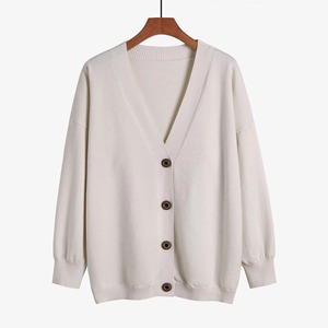 Cardigan décontracté pour homme en laine/nylon tricoté, respirant, col en V ample, couleur unie, broderie, poignets et ourlet côtelés, collection automne - Product Image 4