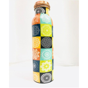 Bouteille d'eau artisanale en cuivre pur, peinte à la main, martelée, garde les boissons chaudes/froides, anti-fuite, écologique, pour le yoga - Product Image 5
