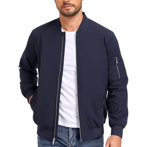 Blouson Bomber Homme Bleu Marine à Fermeture Éclair Col Montant Décontracté Coupe-Vent en Polyester Coupe Droite Automne - Product Image 1