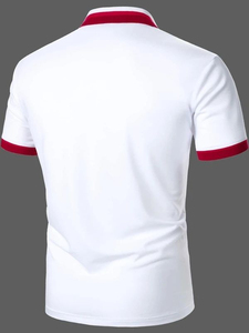Men's Short Sleeve <b>White</b> <b>Polo</b> Shirt With Red Collar And Cuffs Regular Fit Casual Oxford Fabric Breathable Cotton - Product Image 3