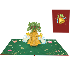 Carte de vœux 3D personnalisée avec motif d'ange et cloche de Noël, faite à la main, thème hiver, vente en gros, fabricant OEM/ODM - Product Image 1