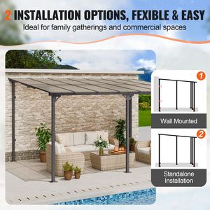 Gazebo con Tetto Rigido in Alluminio 3x4,2m per Patio, Autoportante o Montabile a Parete, Resistente ai Raggi UV per Cortile - Product Image 4