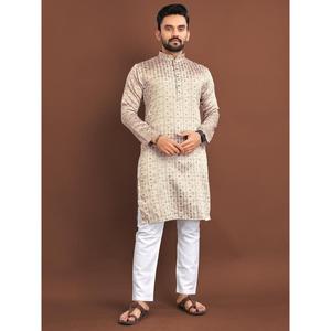 FANCY JACQUARD SEDA IMPRESIÓN DIGITAL TRABAJO KURTA CON PAYJAMA MULTI - Product Image 1