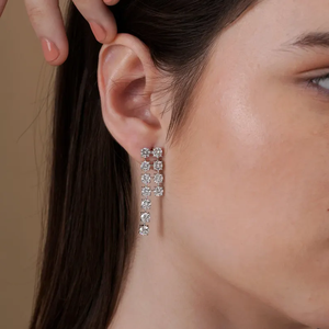 Boucles d'oreilles pendantes longues en diamants de laboratoire 6.18CTW, design double rangée, bijoux de mariage raffinés et imposants - Product Image 1