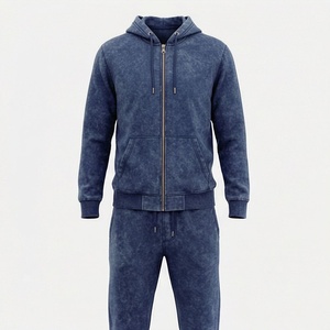 Custom Vintage Unisex Tracksuit Cotton <b>Distressed</b> Acid Wash Jogger Flare Sweatpants Hoodie Set Men Winter Jogging Outfit - Product Image 1