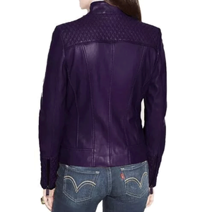 Nueva Chaqueta de Motera de Piel de Cordero Genuina Verde Claro para Mujer - Product Image 2