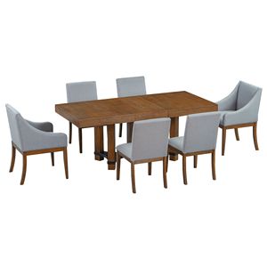 <b>Rustic</b> 7-Piece 76.4 Inch Extendable <b>Dining</b> <b>Table</b> <b>Set</b> 18 Inch Removable Leaf 2 Arm Chairs 4 Armless Chairs <b>Rustic</b> <b>Dining</b> Room - Product Image 2