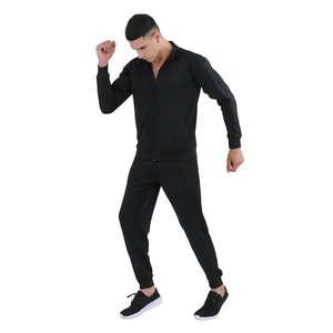 Men's Black Tracksuit Full Zip Jacket With Side Pockets Jogger <b>Pants</b> Set Casual Autumn Wear Breathable Polyester Material - Product Image 1