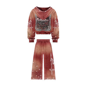 ชุดวอร์มลำลองฤดูร้อน ผ้าคอตตอนหนา 100% กันน้ำ ประดับคริสตัลวิบวับ ดีไซน์หรูหรา สำหรับสตรีทแวร์ ขายส่ง - Product Image 2