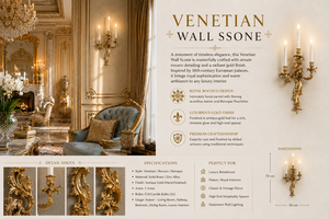 Royal Venetian Baroque <b>Wall</b> <b>Sconce</b> Luxury Decorative <b>Wall</b> <b>Light</b> with Handcrafted Mirror Details, Ornamental Brass Finish, - Product Image 6