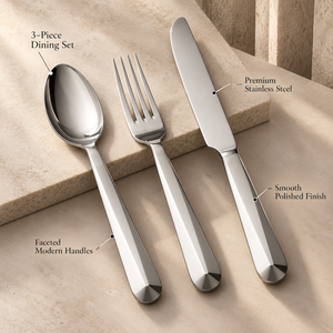 Ensemble de couverts en acier inoxydable de qualité supérieure, 3 pièces, ustensiles de table | Cuillère, fourchette et couteau polis, couverts contemporains pour la maison et les restaurants - Product Image 4