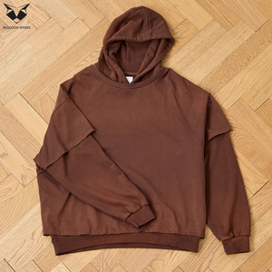 Sweat-shirts à capuche double couche pour hommes, prix de gros, streetwear personnalisé, vêtements de mode OEM/ODM, couleur unie marron - Product Image 6