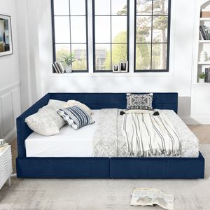 Cadre de lit capitonné Queen Size avec rangement, dossier et accoudoirs confortables, lit Queen Size rembourré avec revêtement durable - Product Image 4