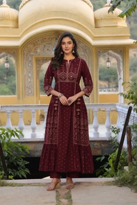 Premium 60x60 Cotton Anarkali Suit Set for <b>Women</b> Maroon Ethnic <b>Kurta</b> Pant Dupatta Set Wholesale - Product Image 2