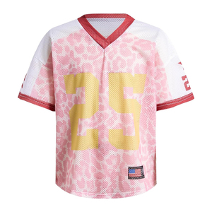 เสื้อฟุตบอลตาข่ายคอวีสีชมพูผู้หญิงแขนสั้นทรงหลวมสไตล์สปอร์ตขนาดใหญ่หมายเลข 25 ดีไซน์แพทช์สวมใส่ในฤดูใบไม้ผลิฤดูร้อน - Product Image 4