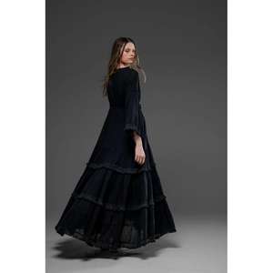 <b>Black</b> Floral Maxi Dress Women V Neck Long Sleeve Bohemian <b>Wrap</b> Dress Elegant Ruffle Hem Long Party Dress - Product Image 3