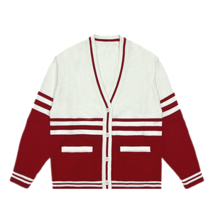 Cardigan en tricot respirant de qualité supérieure à col en V pour homme, design universitaire, rayé, boutonné, pour les occasions décontractées en plein air - Product Image 1