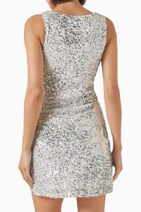 Robe mini moulante argentée pour femme - Sans manches, col halter, en spandex/polyester écologique, coupe ajustée, idéale pour les mariages et les soirées d'été - Product Image 4