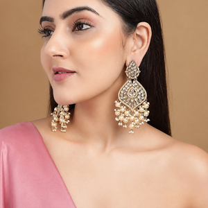 Kundan Jadau Hyderabadi Style Women's Drop Earrings Gold Plated Imitation Pearl Alloy Crystal Rhinestone Claw Setting Trendy - Product Image 1