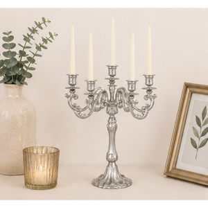 5 Arm Silver Metal Candelabra <b>Tall</b> Candlestick Holder For Wedding <b>Table</b> Centerpiece Elegant Baroque Style Wholesale Hotel Event - Product Image 4