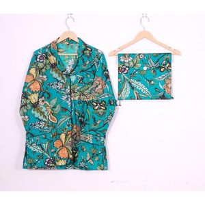 ชุดนอนผ้าฝ้ายพิมพ์ลายดอกไม้สไตล์อินเดีย สีสันสดใส แขนยาว สำหรับผู้หญิง - Product Image 2