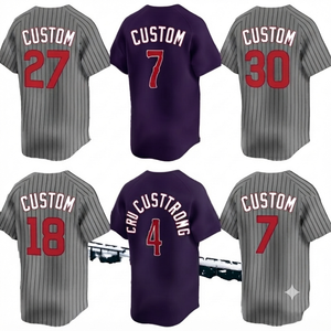 Maillot de baseball d'équipe gris foncé, personnalisé, brodé, à rayures fines, unisexe, col en V, 100 % coton - Product Image 1