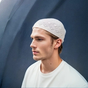 Breathable Hollow Out Muslim Prayer Skull <b>Cap</b> for <b>Men</b>, Stretchy Knitted Kufi, Comfortable Solid Color Undercap for Daily Worship - Product Image 4