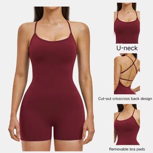 Women's <b>Burgundy</b> Halter Neck Knitted Tank Top <b>Shorts</b> Breathable Quick Dry Eco-Friendly Solid Color Casual Fit for Yoga Fitness - Product Image 2