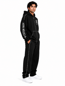 Premium Custom Rhinestone Tracksuit <b>Set</b> Men Black Zip Up Hoodie Jogger Pants Cotton Fleece Streetwear Outfit Full <b>Set</b> Oversized - Product Image 3