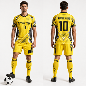 ชุดยูนิฟอร์มฟุตบอลขายส่ง เสื้อ กางเกง ถุงเท้า ชุดเซ็ต แบบซับลิเมชั่น ปัก พิมพ์ลาย โลโก้สั่งทำ ชื่อผู้เล่น เบอร์ผู้เล่น คอกลม แขนเสื้อแบบแร็กแลน - Product Image 6