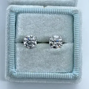 2.20Ct Round Cut Natural Diamond Push <b>Back</b> Stud <b>Earrings</b> in 14K White Gold Vintage Women's Fine Jewelry by Tishya Diamond - Product Image 1