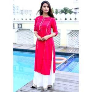 ชุดเครปสวยงามไซส์ XS พร้อมงานปักบิจยา โกต้า สีแดง ผ้าเครปหรูหรา - Product Image 4