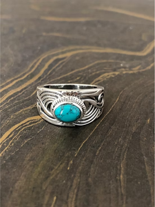 Handcrafted 925 Silver Designer <b>Thick</b> Band <b>Ring</b> Featuring Turquoise Gemstone Fine Jewelry By JAIPUR SILVER - Product Image 2