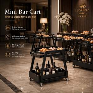 Chariot de rangement de cuisine en bois noir SINTERIOR à double niveau, avec roulettes, pour restaurant - Product Image 1