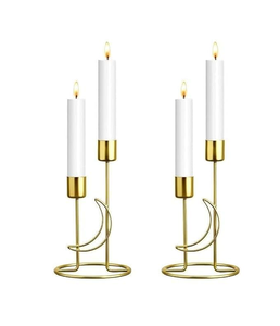 Portavelas Navideño de Hierro Dorado, Estilo Luna, Hecho a Mano, Duradero, Decoración para el Hogar, Sala de Estar, Dormitorio, Juego de 2 para Mesa de Comedor - Product Image 1