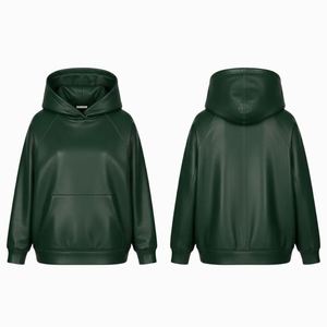 Sweat à capuche en cuir de vachette style cowboy, doublure polaire en molleton bouclette, couleur marron, respirant, vente en gros, OEM - Product Image 2