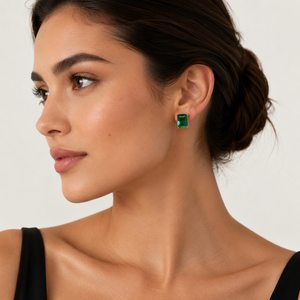18K Rose Gold <b>Emerald</b> Cut Green Gemstone <b>Stud</b> <b>Earrings</b> for Women High Polish Party Wedding Daily Wear Jewelry Gift - Product Image 1