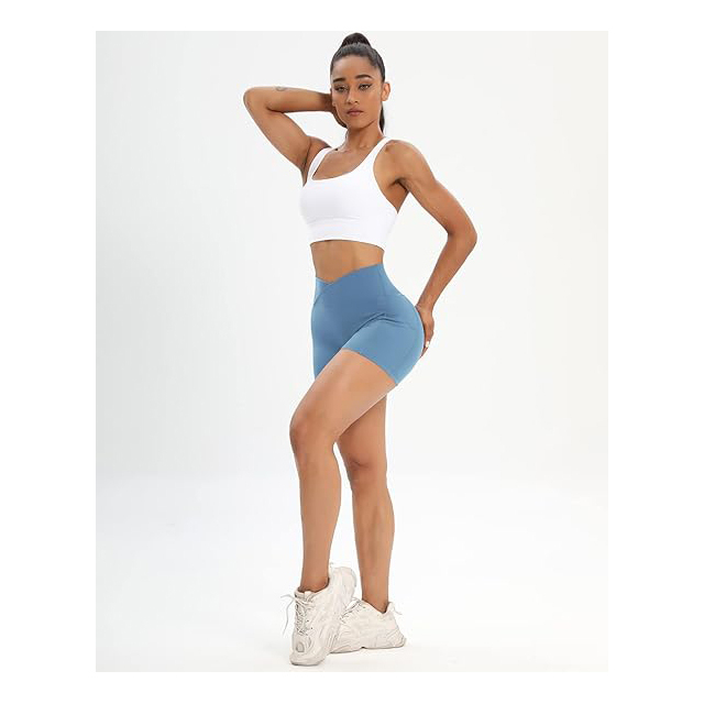 Cross Waist Active Gym Spandex Stretchy Yoga Compression with Side Pockets yoga short for women high demanded