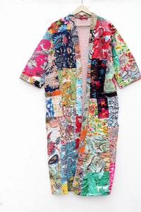 Chaqueta de Kimono folclórica Bohemia hecha a mano, chaqueta de retazos coloridos, abrigo de ropa de dormir para mujer - Product Image 4