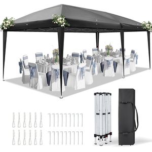 10x20 Black Instant Pop-Up Canopy <b>Tent</b> 28/22mm Powder Coated Steel <b>Frame</b> 210D Oxford Folding with 10x20mm Crossbar No Sidewalls - Product Image 1