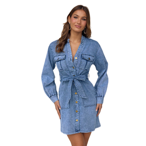 Ladies Full Sleeve Denim Maxi Dress Soft Cotton Casual Fashion Clothing Wholesale Manufacturer - Product Image 4